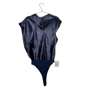 ASOS DESIGN Womans Navy Blue Satin Silk Luxe Classic Bodysuit – Size US 8 (WP95)